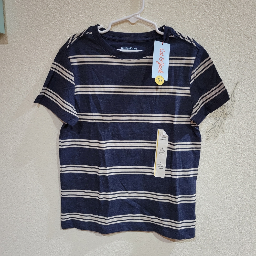 Cat & Jack Boys Blue and White Striped T-Shirt Short Sleeve - Various Sizes